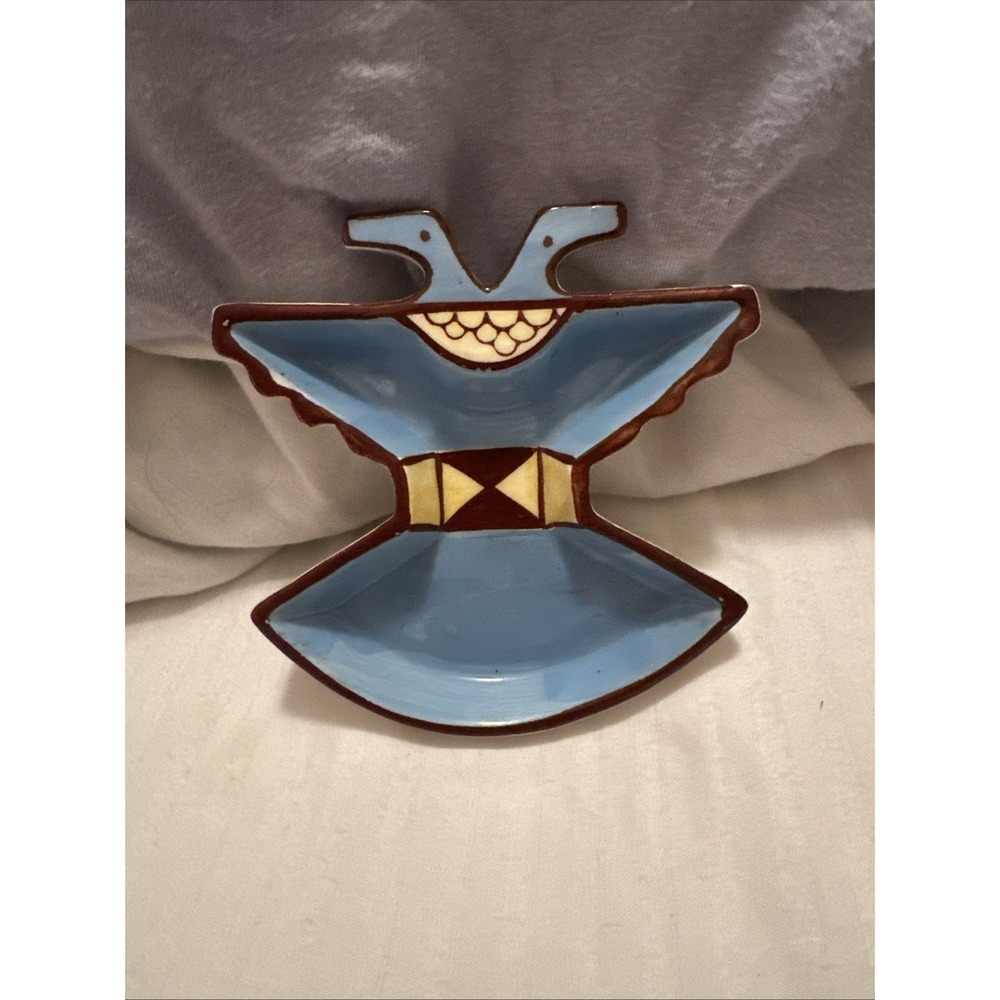 Vintage FE Sims Ceramic MCM Thunderbird Catchall Trinket Dish Ashtray Gray Gold
